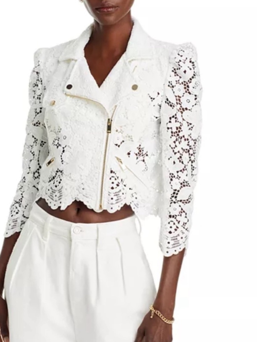 GENERATION LOVE White Lace 3 d flowers Moto Jacket - Women